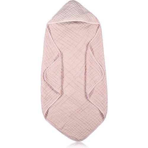 Peryiter 1 Pcs Muslin Hooded Baby Towels,32"x 32" Cotton Newborn Bath Towel Muslin Infant Baby Towels Absorbent Unisex Hooded Blankets,Newborn Registry Baby Gift for Girls Boys (Blush)