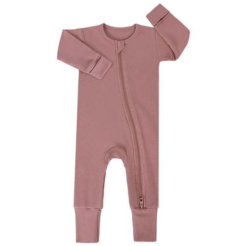 ENFLASH Unisex Baby 2 Way Zipper Footless Pajamas Ribbed Bamboo Viscose Long Sleeve Footed Sleepers Sleep 'N Play