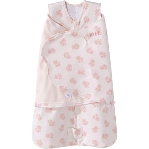 HALO 100% Cotton Sleepsack Swaddle, 3-Way Adjustable Wearable Blanket, TOG 1.5, Watercolor Rose Toss Blush, Small, 3-6 Months