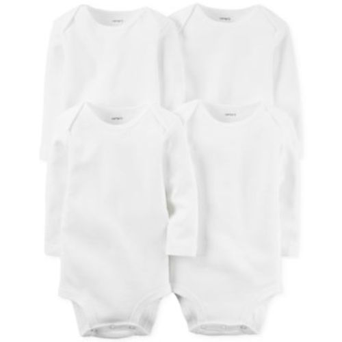 Baby Boys or Baby Girls Solid Long Sleeved Bodysuits, Pack of 4