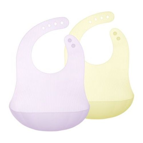 Olababy Fold N Go Silicone Bib with Travel Case - Lilac/Lemon (2PK)