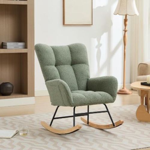 Nursery Rocking Chair, Upholstered Glider Rocker With High Backrest,accent Reading Chair, Comfy Armchair, Recliner Chair For Living Room Green