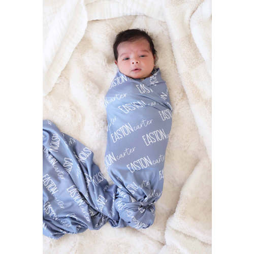 Personalized Baby Name Swaddle Blanket Font Duo | Blue Jean