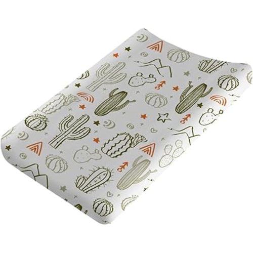 Boho Sunrise Cactus Baby Changing Pad Covers for Boy Girl 32''x16'' Western Cactus Desert Southwest Mountains Sun Rainbow Fitted Diaper Change Table Mats Soft Breathable Nursery Changing Table Sheets