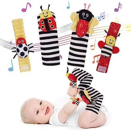 Baby Wrist Rattle Socks and Rattles Socks Set Cartoon Baby Socks Baby Toys for Toddlers 1-3 Year Old Newborn Sensory Toys 3-6 Months Early Learning Toys Baby Shower Gifts for Boys Girls
