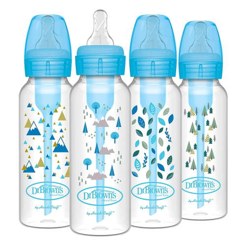 Dr. Brown's Options + Baby Bottles, 8oz/250ml, Narrow Bottle, Blue Nature Designs, 4 Pack