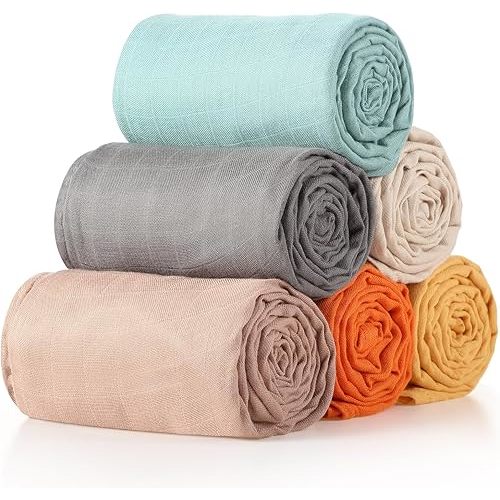 47 x 47 Inches Muslin Swaddle Blankets Cotton Newborn Receiving Blankets Breathable Colorful Baby Swaddle Soft Baby Registry Essentials Gift for Unisex Boy Girl(Neutral Colors)