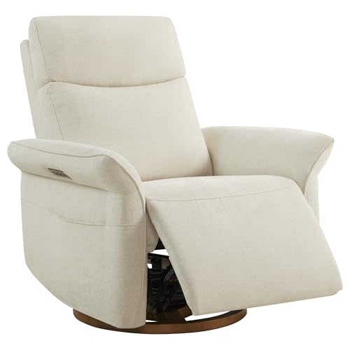 CHITA Power Recliner Chair, Electric Triple-Motor Swivel Glider Nursery Rocking Chair with Adjustable Power Headrest and Lumbar Support, GREENGARD Gold Certified, Solid Wood Base, Linen