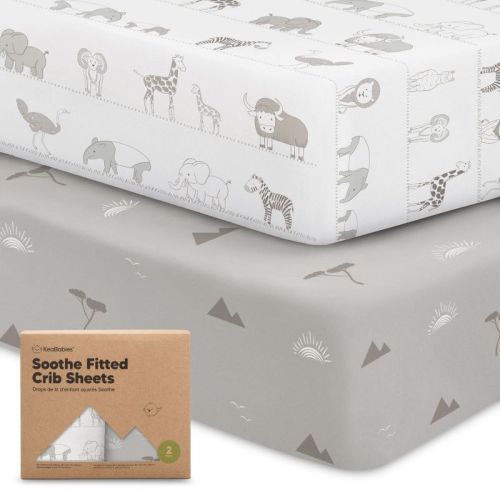 Keababies 2pk Soothe Fitted Crib Sheets Neutral, Organic Baby Crib Sheets, Fits Standard Nursery Baby Mattress (abc Land Cloud)