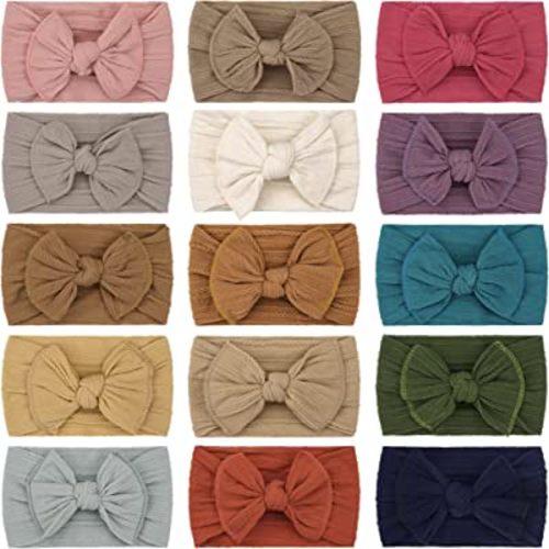 Ayesha 15pcs Baby Girl Headbands with Bow Newborn Soft Hairbands Elastics Nylon Baby Bows Headbands Hair Accessories for Newborn Toddlers Baby Girls Infant