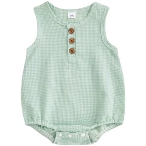 Newborn Baby Boy Girl Summer Outfit Gingham Bubble Romper Sleeveless Button Plaid Print Bodysuit Infant Clothes