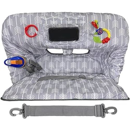 Shopping Cart Cover for Baby Grocery Cart Cover for Baby boy and Baby Girl, High Chair Cover for Baby and Toddler, Baby Registry Gift - Waterproof - Extra Large - Cotton - Double Sided (Light Grey)