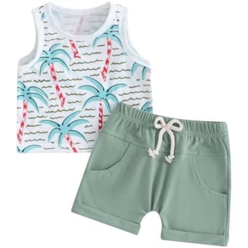 DuAnyozu Infant Toddler Baby Boy Summer Clothes No One Likes A Shady Beach Tank Top and Beach Shorts Summer Outfit Sets