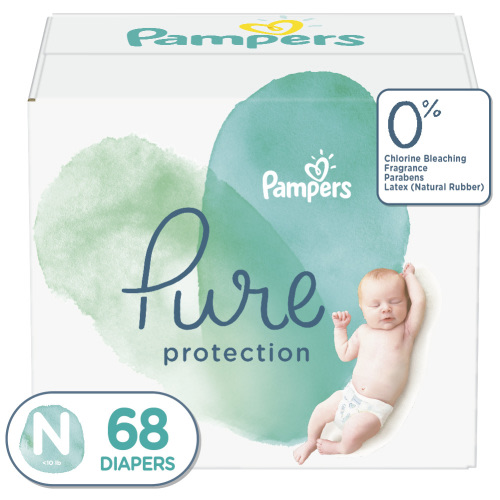 Pampers Pure Protection Natural Newborn Diapers, Size N, 68 ct
