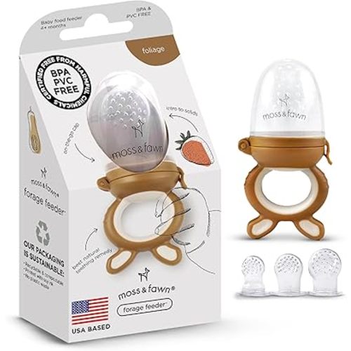 Moss and Fawn Forage Feeder - Soothing Silicone Frozen Breast Milk Popsicle & Baby Food Teething Toy, Pacifier, Fruit Feeder, & Teether - BPA, PVC & Phthalate-Free - Foliage