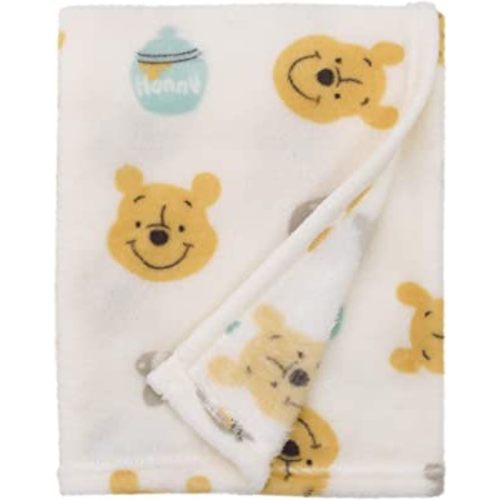 Disney Winnie The Pooh - Ivory, Yellow and Aqua Super Soft Plush Baby Blanket