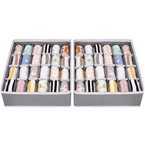 Joyoldelf Sock Drawer Organizer Divider 2 Packs Underwear Organizer, 24 Cell Collapsible Closet Cabinet Organizer Underwear Storage Boxes for Storing Socks, Bra, Handkerchiefs, Ties, Belts (Grey)