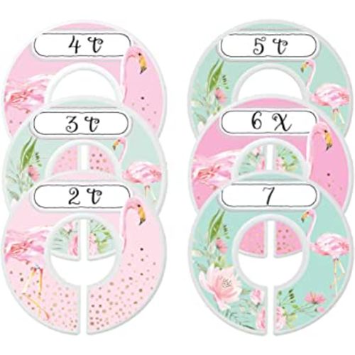 Nursery Closet Dividers Baby Girl Clothes Dividers Floral Flamingoes (Sizes 2T - 7 (6 Rings))