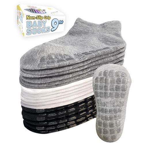Simply Kids Baby Ankle Socks with Grippers (9 Pairs) for 0 to 7 Years Old Toddler Girls Boys