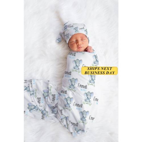 Elephant Swaddle Blanket, Elephant Baby Shower Gift, Elephant Photo Prop, Elephant Hospital Swaddle Blanket, Elephant Nursery, Personalized
