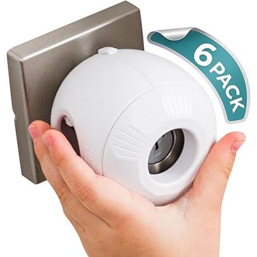 Door Knob Safety Cover for Kids (6 Pack) Hard-to-Remove Dual-Lock Door Handle Covers for Kids - Reusable Baby Proof Door Knob Locks - Installs Easily, No Tools Needed (White)