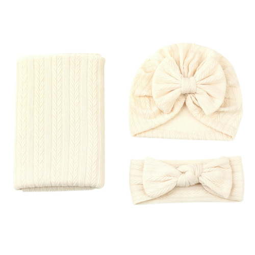 3Pcs Newborn Swaddle Set,Headband Blankets and Bow Hat,Soft Nursery Swaddling Blankets,Stretchy Blankets for Baby Girls Boys Unisex