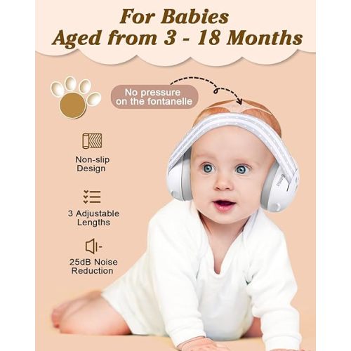 Lilian&Gema 2-in-1 Baby Ear Muffs Noise Protection, Adjustable Baby Headphones with Stretchy Band for Baby & Toddler