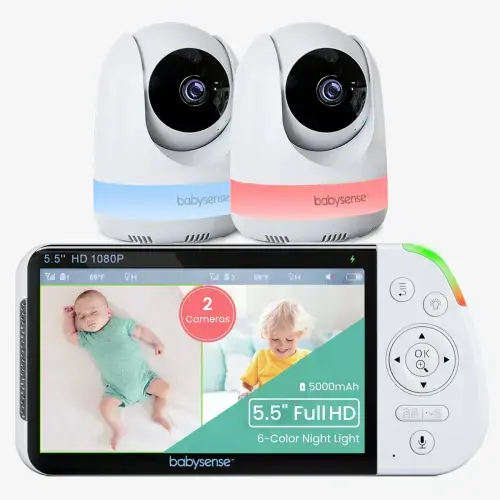 Babysense Max View: Video Baby Monitor with 2 Cameras, Split Screen, Non Wifi, Night Light & Sound Machine