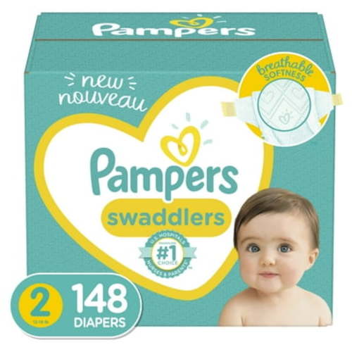 Pampers Swaddlers Hypoallergenic Diapers, Size 2, 148 Count - Ultra-Soft, Breath Free