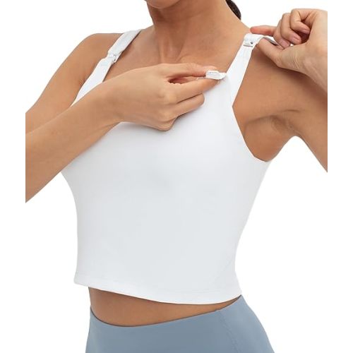 Foucome Womens Nursing Bras for Breastfeeding Maternity Tank Tops Crop Top with Built in Bra Longline Workout Sports Bra