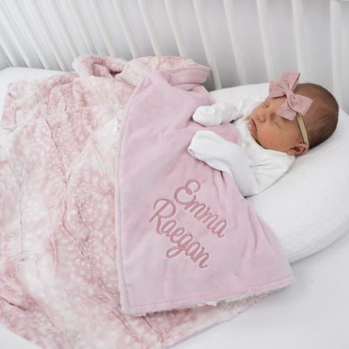 Personalized Baby Blanket - Fawn Minky Blanket with Embroidered Name - Rose Pink Fawn or Brown Fawn Baby Blanket - Gift for Baby Girl