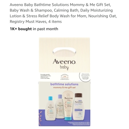 Aveeno Baby Bathtime Solutions Mommy & Me Gift Set, Baby Wash & Shampoo, Calming Bath, Daily Moisturizing Lotion & Stress Relief Body Wash for Mom, Nourishing Oat, Registry Must Haves, 4 items