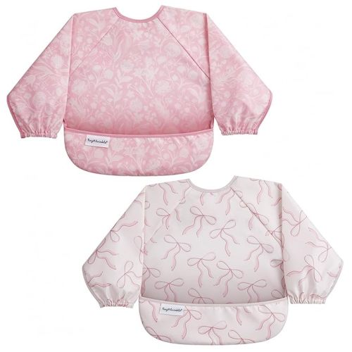 Tiny Twinkle Long Sleeve Bib for Babies & Toddlers | 2-Pack Waterproof Smock Bib for Eating | Machine Washable & Mess-Proof Feeding Essentials | Newborn Shower Gift (Toile,Bows, 6-24M)