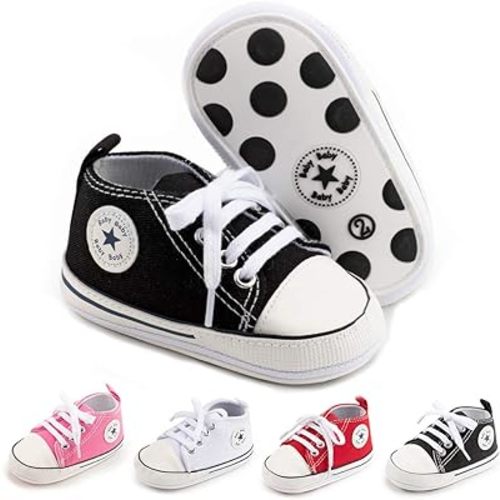 Meckior Baby Girls Boys Canvas Sneakers Soft Sole High-Top Ankle Infant First Walkers Crib Shoes
