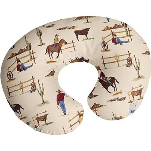 Sweet Jojo Designs Wild West Cowboy Nursing Pillow Cover Breastfeeding Pillowcase for Newborn Infant Bottle or Breast Feeding (Pillow NOT Included) - Red Blue Tan Western Southern Country Horse