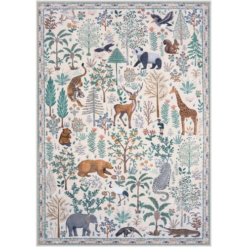 OJIA Jungle 8x10 Area Rugs for Living Room Bedroom Large Washable Rugs, Thin Modern Nursery Rug Non-Shedding Kids Playroom Rug Stain Resistant Large Carpet Neutral Rugs for Kids Room Dining