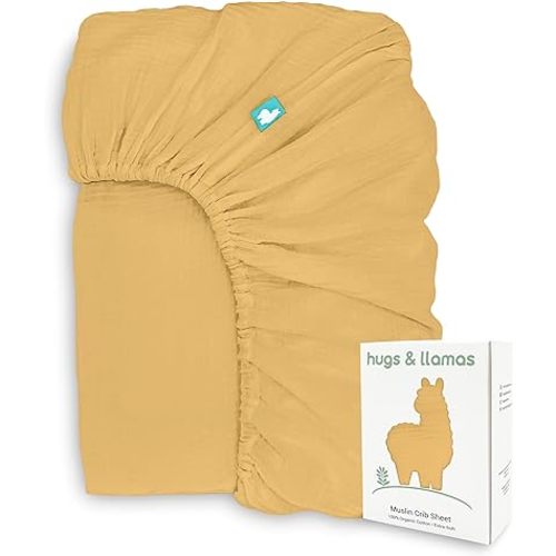 Hugs & Llamas | 100% Organic Cotton Muslin Fitted Crib Sheets for Boys & Girls - Neutral Crib Mattress Sheets