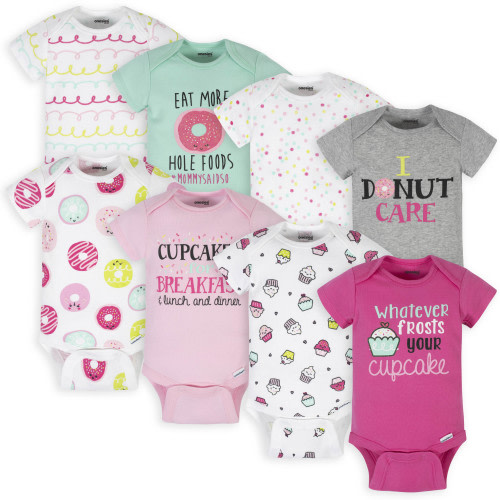 Gerber Baby Girl Short Sleeve Bodysuits, 8 Pack, Sizes Newborn - 12 Months