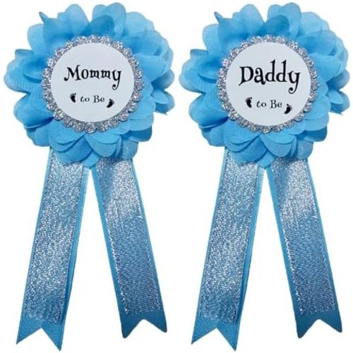 Daddy to be & Mommy to be Corsage Pins Kit, Baby Shower Photo Props New Dad Mom Gifts Rosette Button for Gender Reveals Party Celebration