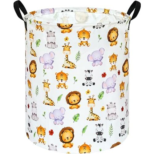 Kids Laundry Hamper Clothes Gift Basket Storage Laundry Baskets Organizer Bin with Handles for Nursery Room (Tiger Animals)