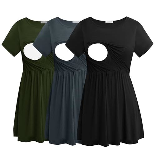 Smallshow Women's Maternity Nursing Tops 3 Pack Short Sleeve Breastfeeding Shirt