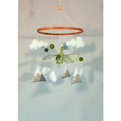 Dragon mobile, Neutral baby mobile, Cloud crib mobile, Dragon nursery, Felt dragon, Dragon baby mobile, Dragon nursery mobile, Gift for baby