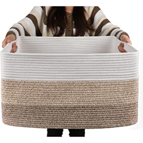 OIAHOMY Large Blanket Basket, Rectangle Woven Baskets for Storage, Nursery Blanket Basket Living Room, Toy Basket With Handle, Large Baskets for Organizing-22”x17”x12”-Gradient Yellow
