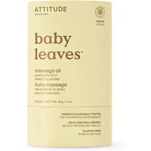 ATTITUDE Plastic-Free Massage Oil Bar for Baby, EWG Verified, Dermatologically Tested, Made with Naturally Derived Ingredients, Vegan, Sweet Almond, 1 Ounce