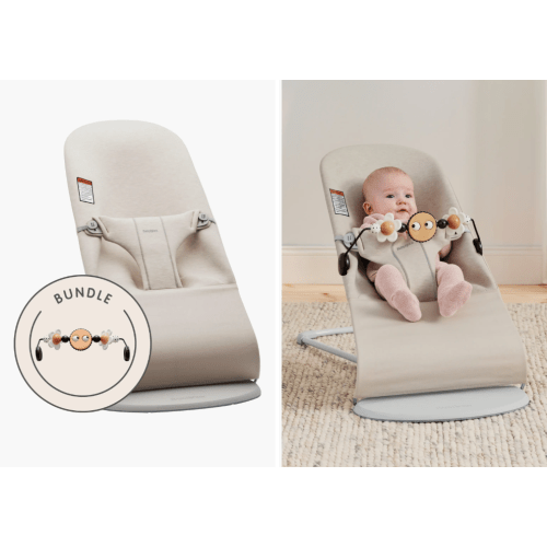 Bouncer Bliss Convertible Jersey Baby Bouncer & Toy Bundle