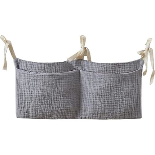 Bedside Hanging Bags Milk Bottle Bib-Storage Bag Crib Organizer Bag Baby Nappy-Bag Dormitory Bed-Bunk Organizing Bag Nappy-bags Organizer, Gray