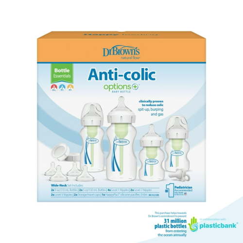 Dr. Brown's Natural Flow Anti-Colic Options+ Wide-Neck Baby Bottle Essentials Gift Set, BPA Free 0m+
