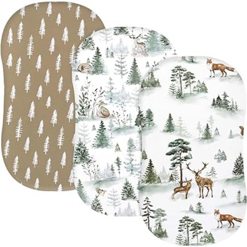 PHF 3 Pack Soft Bassinet Sheets, Woodland Comfy Cradle Sheets for Baby Boys Girls Neutral, Universal Fit for Most Cradle and Bassinet Mattress, Woodland
