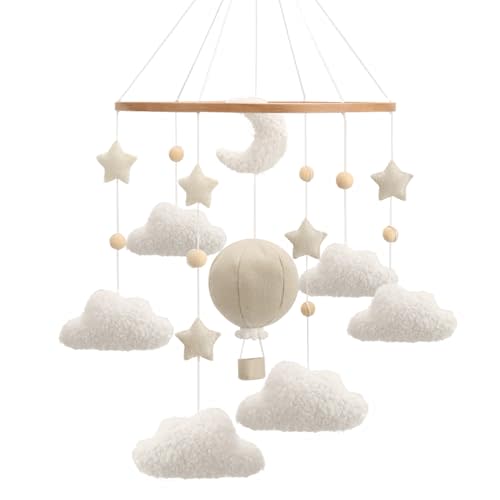 Hot air Balloon Ceiling Mobile Moon and Clouds Boucle Mobile Neutral Room Decor
