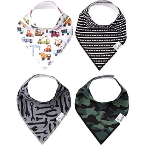 Copper Pearl Baby Bandana Bibs - 4 Pack Soft Cotton Baby Bibs for Drooling and Teething, Absorbent Drool Bibs for Baby Girl and Boy, Adjustable to Fit Newborns to Toddlers, Tons of Styles (Diesel)